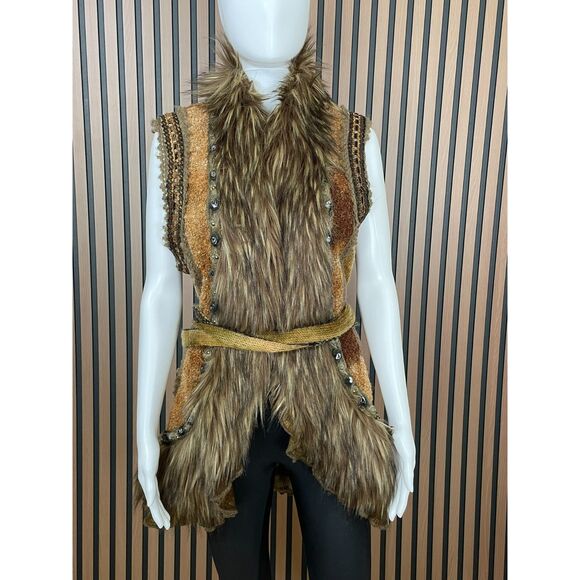 Boston Proper Women's Vest Faux Fur L Brown ASO Phoebe Buffay Friends Boho 90s - Picture 1 of 9